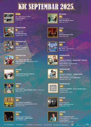 Repertoar KIC-a „Budo Tomović” za septembar