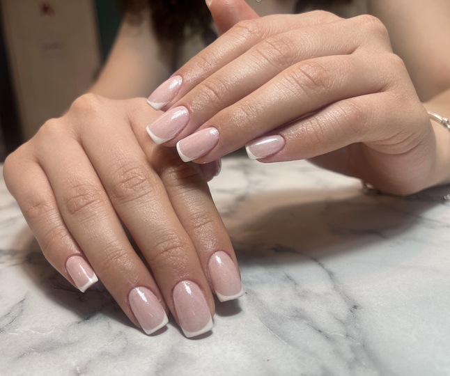 Photo of French nails with square pattern