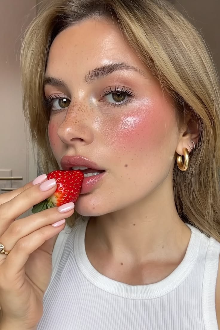 Romantic Strawberry Glaze_ Simple Valentines Makeup Ideas for 2026