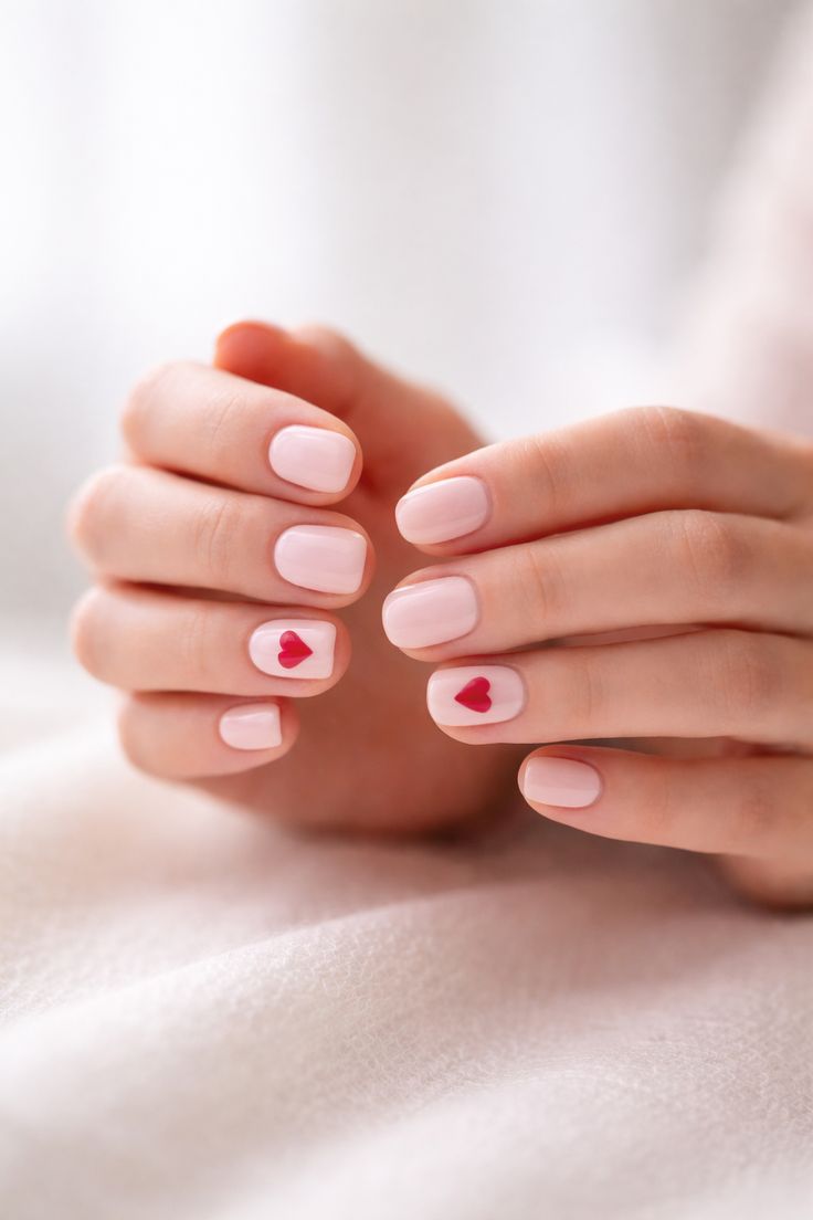 Short Minimal Nails with Tiny Heart Accent _ Elegant Nail Idea