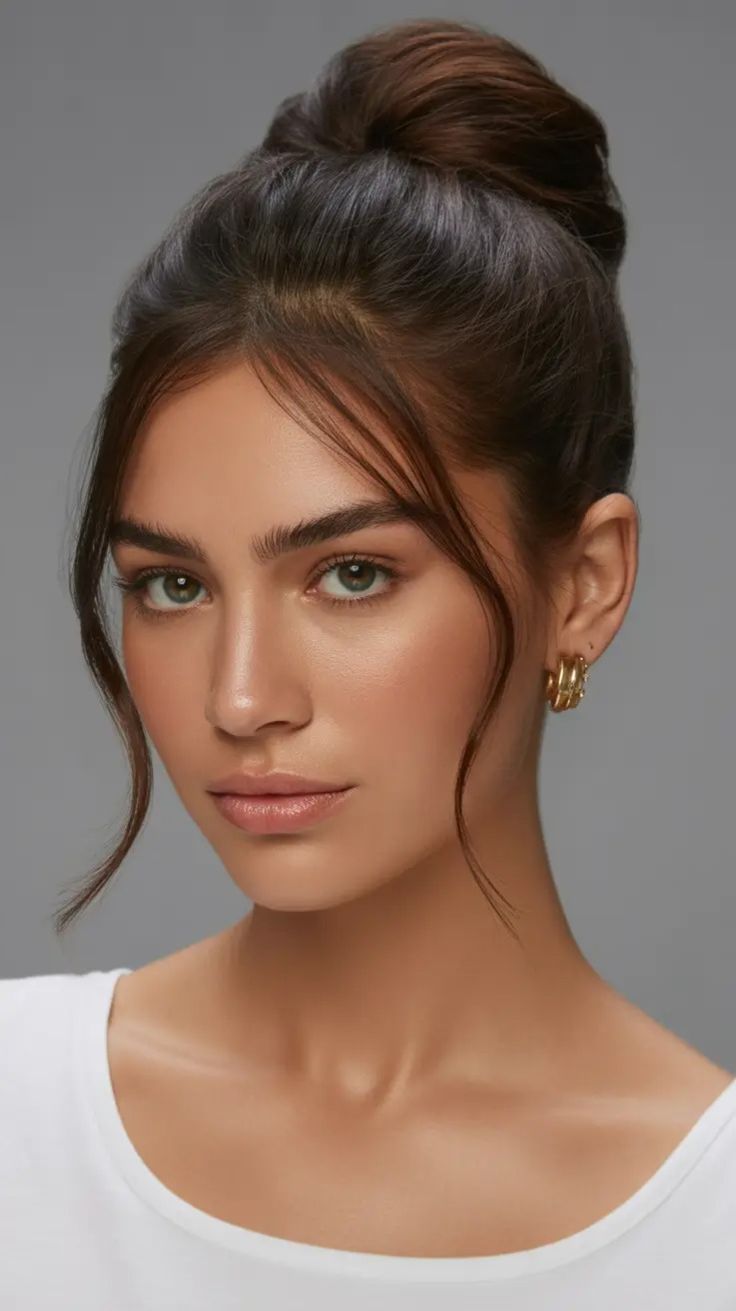 Easy bun hairstyles 2026_ Minimalist Bun With Loose Side Strands