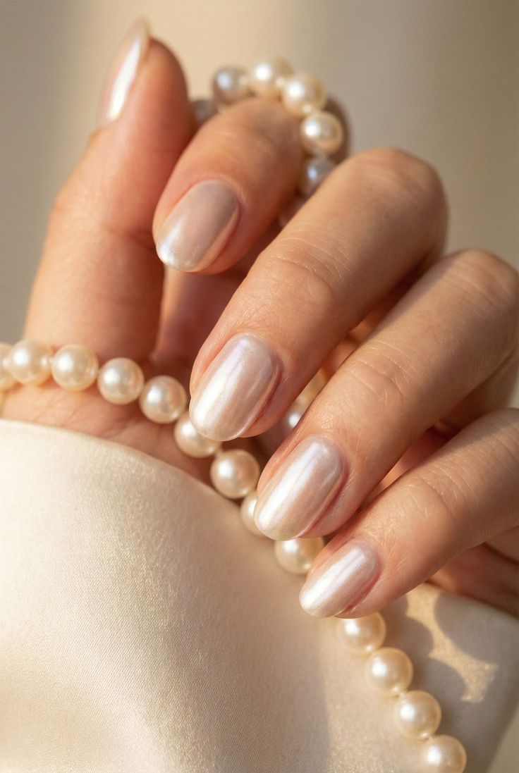 old money elegance glazed vanilla nails & pearls